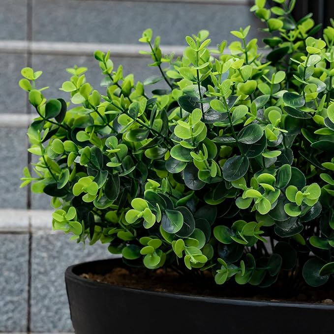 10 Bundles Artificial Plants for Outdoor Fake Plants for Spring Decoration,10 Bundles Faux Eucalyptus Plants for Planter UV Resistant Lifelike for Home Porch Garden（Green）