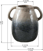 Brown Gradient Ceramic Vase with 2 Handles, Modern Farmhouse Decor, Rustic Terracotta Pottery, Decorative Flower Vases, Clay Small Vase, Centerpiece for Dining Table - 7 Inch Tall