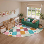 jinchan Kids Rug for Classroom 7ft Radius Corner Washable Area Rug Modern Colorful Quarter Circle Rug Soft Non-Slip Carpet for Nursery Playroom Daycare Reading Nook Living Room Confetti on Cream