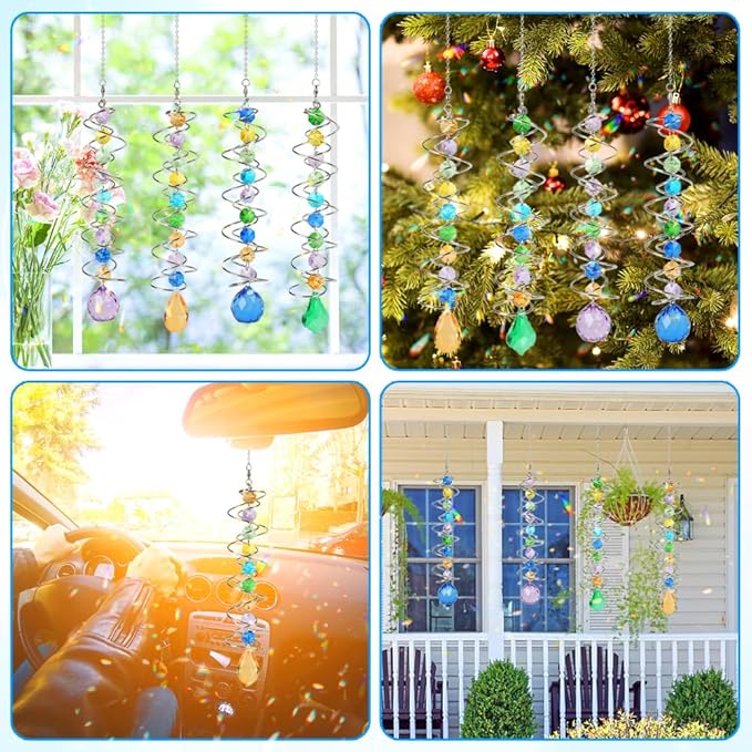 Sun Catchers, 4 Pcs Crystal Suncatchers for Indoor Windows Hanging Decorative Crystals Ball Prism for Yard and Garden Indoor Home Wedding Party Car Mirror Christmas Tree Decorations