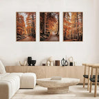 HLNIUC Autumn Forest Framed Canvas Wall Art,Fall Nature Pictures Wall Decor Set of 3(16”x24”) Large Maple Trees Trail Scenery Wall Painting,Modern Fall Landscape Art Print for Living Room,Bedroom