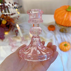 Glass Candlestick Holder,Striped Taper Candle Holders,Set of 6 Candle Stand for Table Centerpieces, Home Decor,Weddings,Festival and Parties (Pink Stripe Pattern)