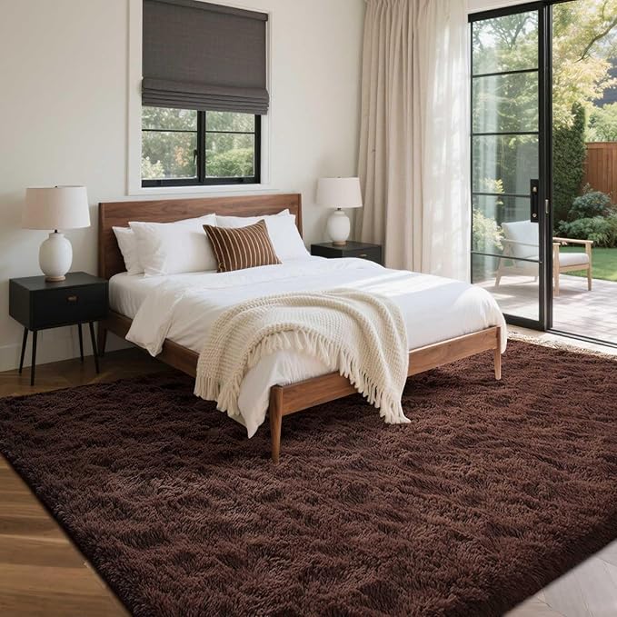 5x7 Ft Brown Shag Rugs for Bedroom Living Room, Ultra Soft Fluffy Furry Area Rug for Indoor Floor, Aesthetic Carpet for Home Decor