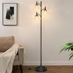 Black Floor Lamp for Living Room,Tall Standing Lamp Dimmable Tree Floor Lamps with 3 Rotatable Lights Glass Shade 66.5'' Modern Corner Lamp for Bedroom Office(3LED Bulbs Included)