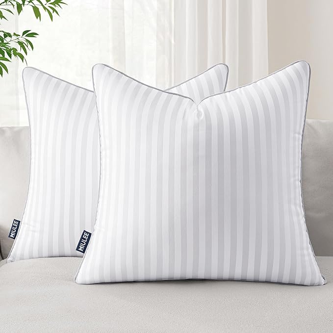 MIULEE 24x24 Pillow Inserts, Firm and Fluffy Decorative Square Throw Pillows for Couch Sofa Bed, Down Alternative with 100% Cotton Cover Pack of 2