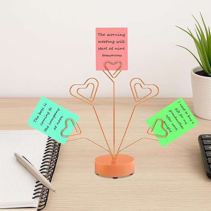 Desktop Heart-Shaped Photo Tree Style Holders Round Base,5-Branch Family Picture Frame Clips Holder Desk Card Display Stand for Christmas,Wedding, Birthday Party,Gift (Rose Gold)