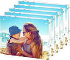 HELPLEX 5 Pack 6x8 Acrylic Picture Frames, 20mm Thicker Frameless Clear Double Sided Magnetic Frame, Free Standing Desktop Display Stand