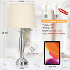 Beige Lamps for Bedrooms Set of 2 - Touch Control Bedside Lamp with USB C+A, 3 Way Dimmable Nightstand Lamps with USB Port, Table Lamp for Living Room(Beige Shade and Nickel Base)