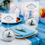 Maitys 60 Pcs Disco Ball Table Number Holders Silver Place Card with Swirl Wire Name Cards Photo Stand Clips Picture Holder for Christmas Wedding Party Favor (4 Inch)