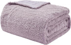 EMME Muslin and Fleece Queen Blanket Reversible - 80"*90" Lavender Soft Warm Throw Blankets for Couch Bed Picnic Travel Bed