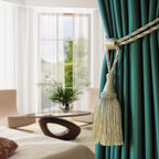 Fenghuangwu Curtain Tiebacks Handmade Elegant Curtain Tie Backs Holdbacks with Tassel for Home Office Decor 2 Pack - Beige