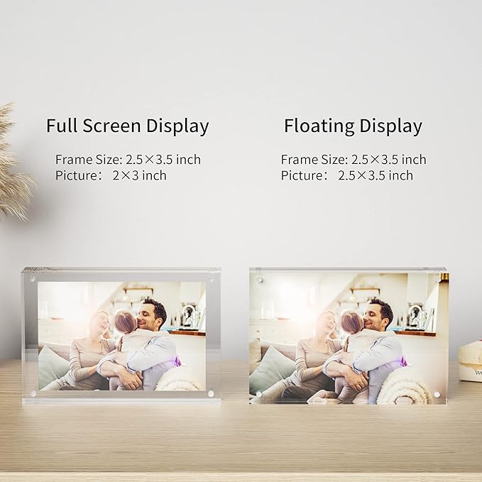 Acrylic Picture Frames 2.5x3.5 inches Pack of 3, Clear Double Sided Magnetic Photo Block Frame,Desktop Frameless Picture Display, Wallet Small Picture Frames 2x3