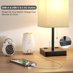 aooshine Beige Table Lamp for Bedroom - 3 Color Temperature 3000K 5000K 4000K Bedside Lamp, Pull Chain Control, USB A and C Ports, AC Outlets, Bulb Included, Medium