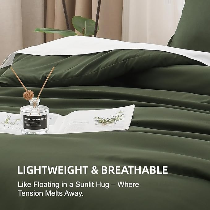 Litanika Dark Olive Green Comforter Set Full, 3 Pieces Solid Bedding Comforter Set, All Season Fluffy Bed Set (79x90In Comforter & 2 Pillowcases)