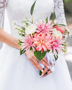 Nubry Fake Artificial Flowers in Vase,Faux Silk Dahlia Flower Bouquet Floral Arrangement Fake Plant Decor for Tables Centerpieces,Home Office Party Wedding Decor(Pink with Vase)