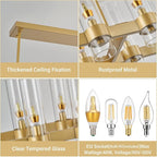 Brass Kitchen Island Lighting- 16-Light Linear Chandelier, Adjustable 54'' Modern Farmhouse Rectangle Pendant Light Fixtures, Dining Room, Bedroom