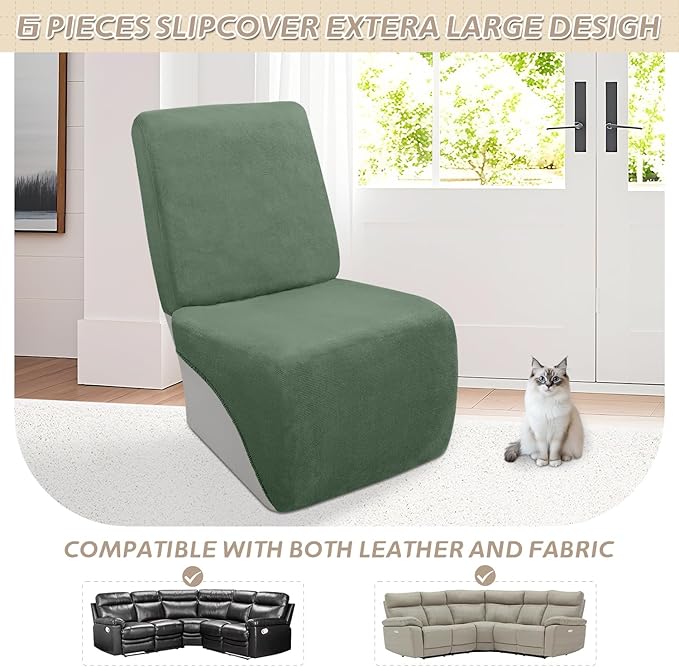 Arfntevss Sectional Recliner Couch Covers Velvet Corner Sectional Sofa Cover for Reclining Couch Stretch L Shape Recliner Slipcover Washable Additional Seat Protector (1 Seat Cover, Grayish Green)