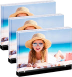 Magnetic Acrylic Picture Frames – Thick Double-Sided Clear Display, Black Base Decorative 5x7 Photo Frame for Home & Office Desktop (3-Pack, Horizontal)