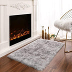 Latepis White with Grey Tips Small Bedroom Washable Soft Shaggy 2x3 Rug Fuzzy Rug Faux Sheepskin Fur Rug for Cushion Cat Mat Home Decor Rectangle