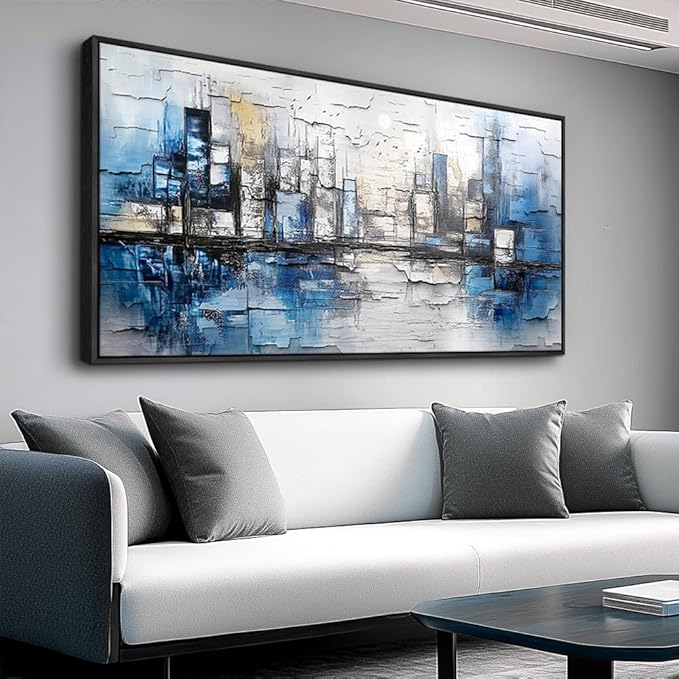 ZUITINGHUA Black Framed Canvas Wall Art For Living Room Large Wall Decor For Office Bedroom Decorations Blue Landscape Pictures Abstraction Paintings Artwork Aesthetic Mural Home Decor 30x60 In