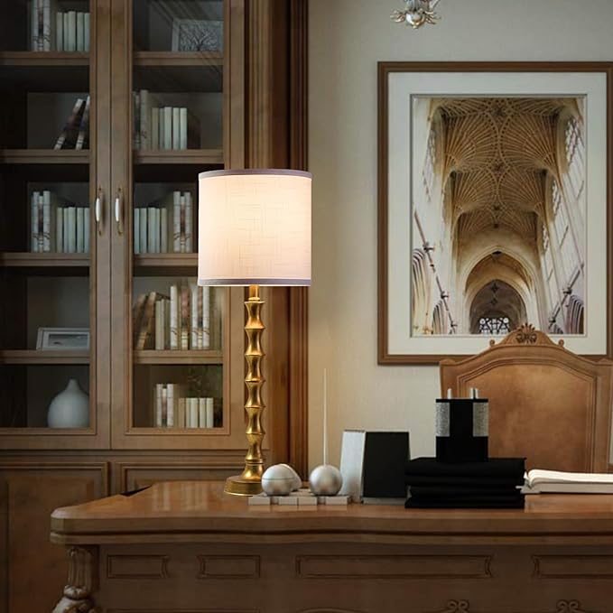 Gold Table Lamp Set of 2 Metal Bamboo Shape Base 29" Rustic Buffet Lamp with Linen White Shade Tall Nightstand Lamps Bedside Nightlights for Living Room Bedroom Guest Room