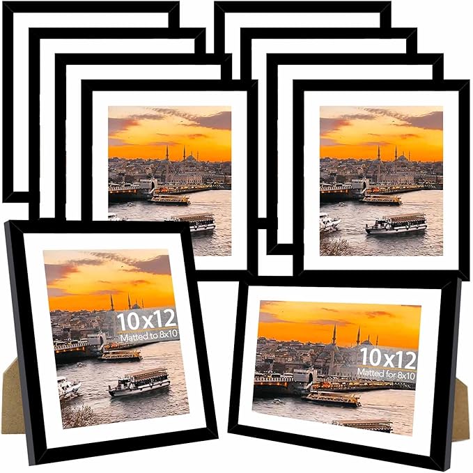 12 Packs 10x12 Picture Frames, Display 8x10 with Mat or 10x12 Without Mat, Gallery Wall Frame Set, 10 by 12 Frames Bulk Set of 12 Collage Wall Decor Photo Frames Set for Wall and Tabletop, Black