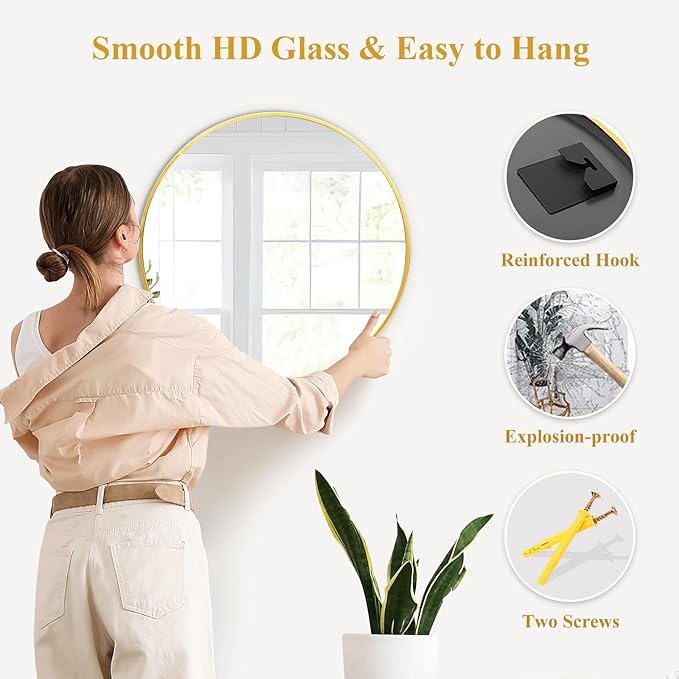 Fabuday Round Gold Mirror for Wall - 20 Inch Circle Mirror for Bathroom, Living Room Decor, Metal Golden Framed Small Circular Mirror