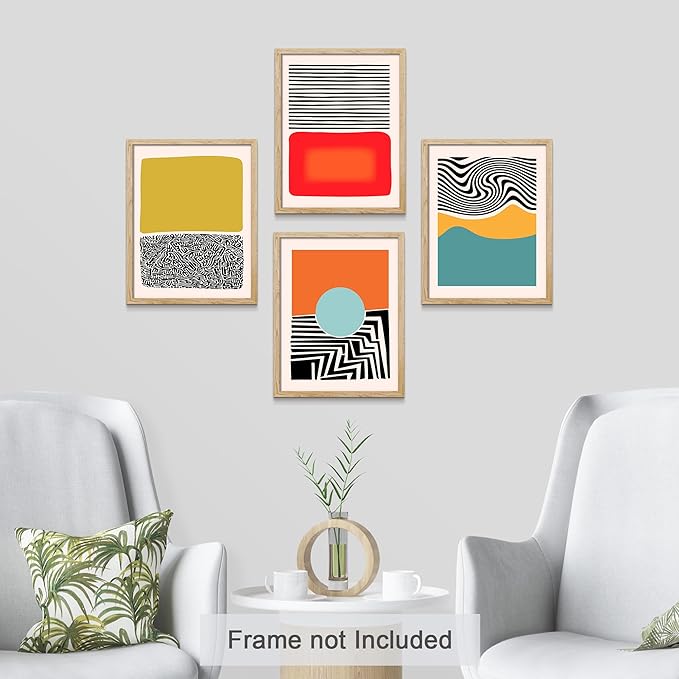 SIGNWIN Adhesive Canvas Poster Mid-Century Modern 1980s Geometric Color Blocks Abstract Shapes Illustrations Minimalism Decorative Rustic Cozy Zen for Living Room, Bedroom, Office - 12"x16"x4