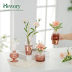 Hewory Small Ribbed Glass Bud Vases Set of 8 Amber Flower Vase Centerpieces - Modern Minimalist Cute Mini Decorative Bulk Vases for Wedding Bridal Shower Birthday Party Events Dining Room Table Decor