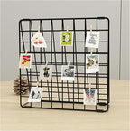 Photo Display Rack, Note Display Rack, Double sided Photo Metal Rack, Desk Photo Manager, With 20 Wooden Clips, Black