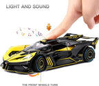 Toy Car Model for Compatible with 1:24 Bolide Alloy Diecast Collect Car Toy with Lights and Music, Pull Back Car Toys for Kids Boys Girls Gift (Yellow)