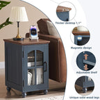 Farmhouse End Table Set of 2 with Charging Station, 18'' Narrow Side Table and 24" Large Sofa Side Table with Glass Barn Door Storage, Wood Night Stand Bedside Table for Living Room,Bedroom