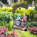 HONGLAND Gnome Garden Decor with Solar Lights, Funny Gnomes Swing Outdoor Decor, Gardening Gifts for Women Mom, Gnomes Yard Decorations with Welcome Sign for Lawn Porch Backyard Patio