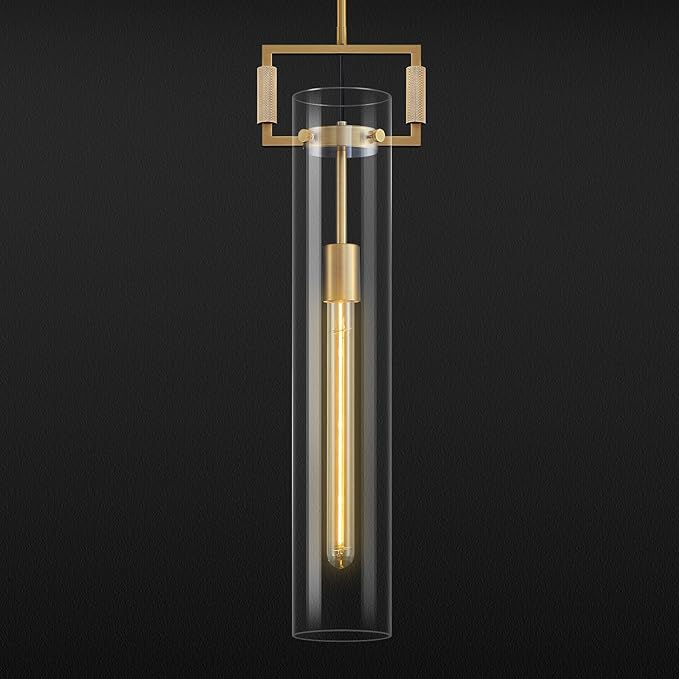 Modern Knurled Brass Kitchen Island Pendant Light,Gold 21.6'' 1-Light Long Glass Island Pendant Lights,Lrage Farmhouses Pendant Light, for Kitchen,Dining Room,Bathroom,Bulb Included