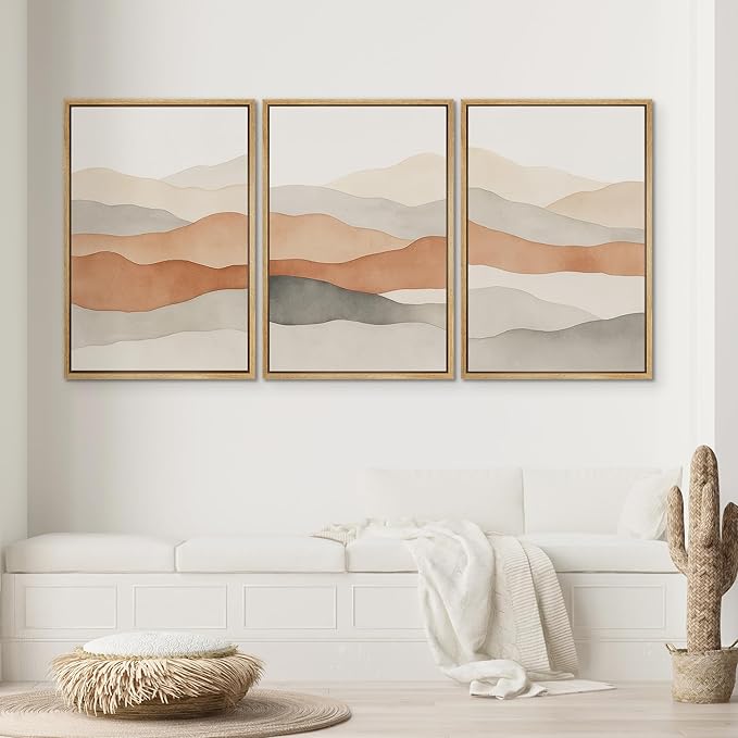 SIGNWIN Framed Canvas Print Wall Art Neutral Earth Tone Landscape Minimalist Mountain Silhouette Photography Modern Art Minimalist Black and White for Living Room, Bedroom, Office - 16"x24"x3 Natural