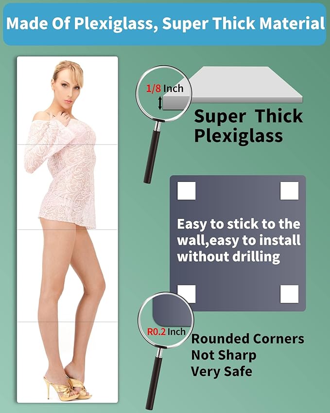 Shatterproof Wall Mirror Full Length for Bedroom, Plexiglass Gym Mirrors For Home, Extra Thick: 0.12 inch, 15.8 x 15.8 inch x 4 Pcs, Workout Mirrors Safe for Kids, Over The Door, Long Wall Mounted