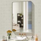 WEER 24X36 Inch Brushed Nickel Bathroom Mirror, Brushed Silver Metal Frame Mirror, Rounded Rectangle Silver Bathroom Vanity Mirror, Tempered Glass, Anti-Rust, Hangs Horizontally or Vertically