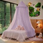 Eimilaly Princess Bed Canopy for Girls, Double Layer Canopy with Cutout Stars, Breathable Dream Canopy & Washable Purple Fabric, Fits Twin/Full Bed - Fairy Bed Tent for Kids Room Decor, Purple