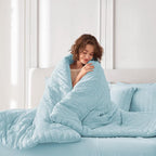 MUXHOMO 7 Pieces California King Comforter Set, Seersucker Bed in a Bag Cal King Size, All Season Luxury Bedding Set with Comforter, Flat Sheet, Fitted Sheet, Pillowcases & Shams, Lake Blue