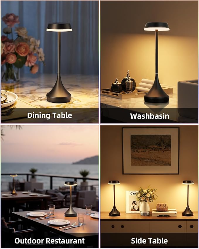 EZVALO Cordless Table Lamps Rechargeable, Portable 6000mAh Battery Operated Table Lamp, 3 Color & RGB Lighting Stepless Dimming Waterproof Table Light for Outdoor/Dinner/Restaurant/Patio/Bar(1 Pcs)