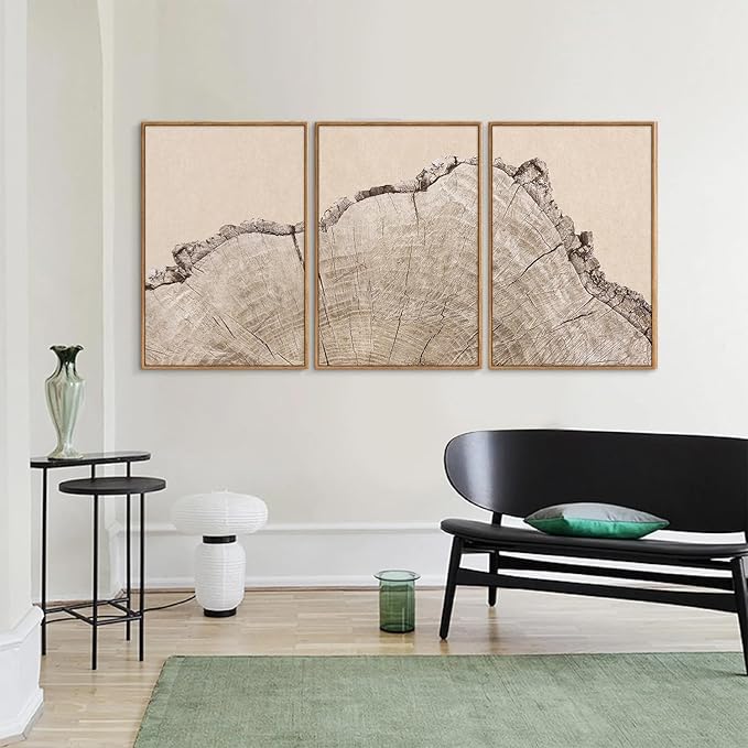 SIGNINART Large Tree Ring Framed Canvas Wall Art Set, Rustic Beige Nature Wooden Wall Decor, Neutral Wood Stump Artwork, Modern Art Prints for Bedroom Living Room Office 16"x24"x3