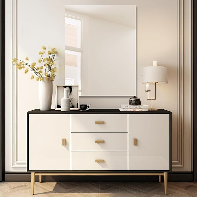 Mirrorons Bathroom Vanity Mirror 28" x 36", Frameless Mirror with Polished Edge, Hangs Horizontally or Vertically. Upgraded Shatterproof Bathroom Mirror for Wall.