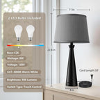 Seealle Modern Table Lamps Set of 2 - Touch Bedside Lamp for Nightstand with USB C+A,3-Way Dimmable Black Nightstand Lamps for Living Room Bedroom End Table with Grey Shade(Bulb Included)