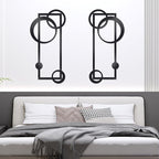 OYEFLY 2 Pcs Metal Abstract Wall Art,Modern Geometric Decor (Black, style 2)