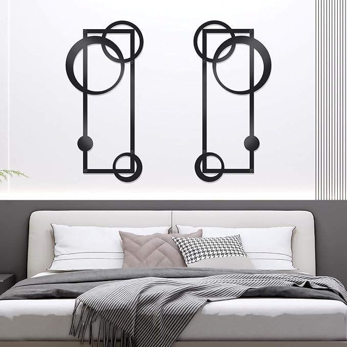 OYEFLY 2 Pcs Metal Abstract Wall Art,Modern Geometric Decor (Black, style 2)