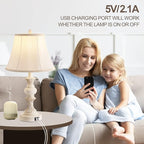 Touch Control Table Lamp Set of 2, 3-Way Dimmable Bedside Lamp with 2 USB Charging Ports, French Country Style Nightstand Lamps with Faux Silk Shade for Living Room, Bedroom - Antique White