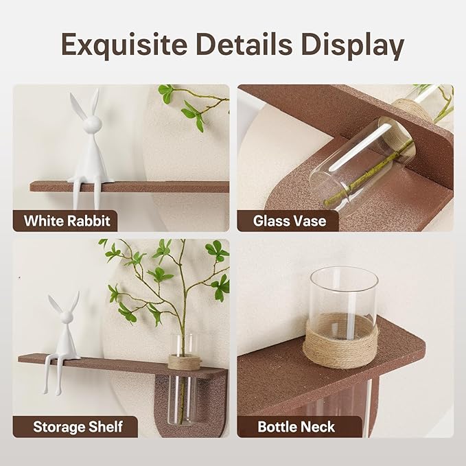 3D Textured Round Minimalist Wall Art with Vase, Neutral Wall Decor with Rabbit Sculpture, Abstract Geometric Artwork with Simulated Plants for Living Room Hallway Dining Room Bedroom Office, 31x24 In