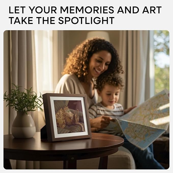 Homeforia 8x8 Picture Frame Brown, High-End Dark Oak 8 x 8 Square Brown Wood Frame with Mat 6 by 6 for Art, 8by8 Wooden Walnut Poster Frame Matted to 6x6 inch Photo, Tempered Glass, Wall Kit, Set of 1