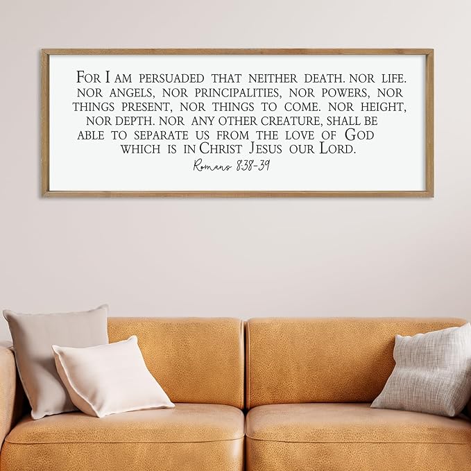 LuZhiQiang For I am Persuaded Wall Decor Art 40"×15" Romans 8:38-39 Sign Bible Verse Scripture Christian Large Wood Framed Wall Hanging (Wood)