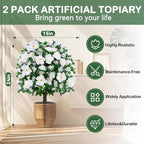 Artificial Boxwood Topiary Ball Trees with Ground Spikes UV Resistant Faux Greenery Shrubs Fake Shrubs for Outdoors, Realistic Faux Plants Bushes for Garden Porch Yard Patio Decor (White)